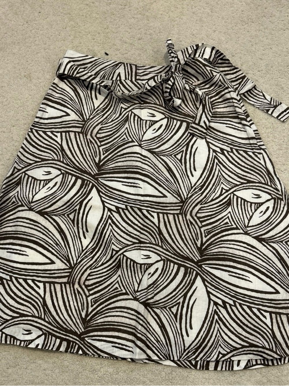 Brown & Cream Abstract Leaf Print Tie-Waist Skirt